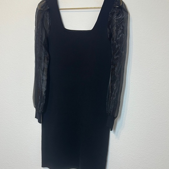 House of Harlow 1960 Bodycon Scoop Neck Knit Chiffon Sleeve Black Cocktail Dress - Picture 3 of 15